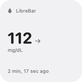 The small widget: the reading 112 with a steady arrow, its unit, and how long ago it arrived.